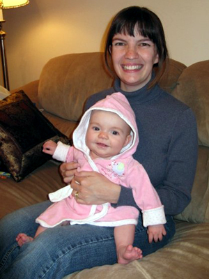 Elaine and Katie after a bath (5 months)