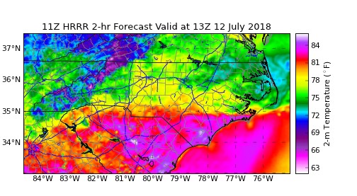 Latest 2-hr HRRR 2-m Temperature Forecast